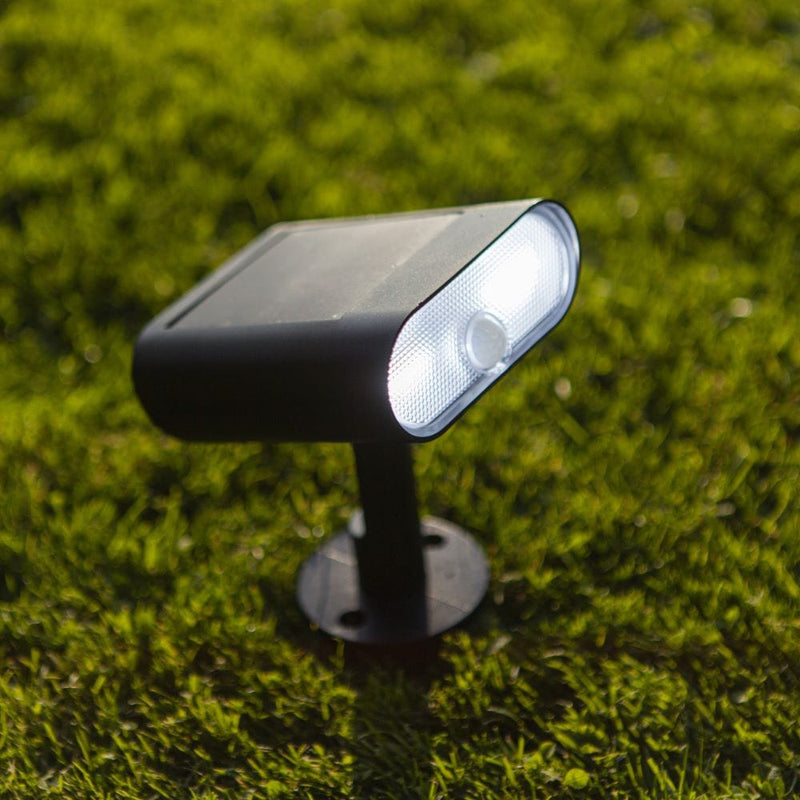 Ginbo Solar ground light from Lutec Lighting, on a grass lawn.