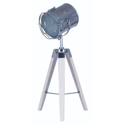 Pacific Lifestyle Capstan White Wash Wood and Silver Metal Tripod Table Lamp - PL-30-298-C